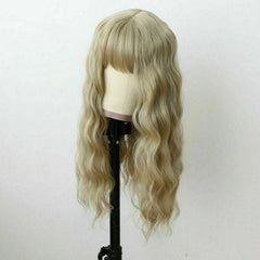 Wavy Long Wigs With Bangs Ash Blonde Synthetic Hair Wigs Party Cosplay Daily Wig