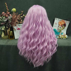 Long Hair Deep Wave Pink Wig Synthetic Lace Front Wigs Heat Resistant For Women