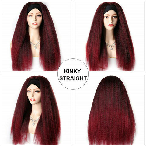 Woman Long Synthetic Headband Afro Yaki 24inch Heat Resistant Natural Red