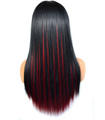 Fashion lady long straight hair with bangs wig black root red wigs