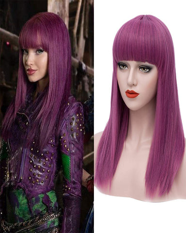 Long Purple Wigs for Kids Straight Cosplay Wig Anime Costume Party Wig