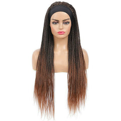 Headband Wig Box Braided Wigs for Black Women Micro Braids Fiber Brown Wig