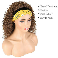 Afro Brown Kinky Curly Headband Wigs for Black Women Synthetic Afro Curly Wave