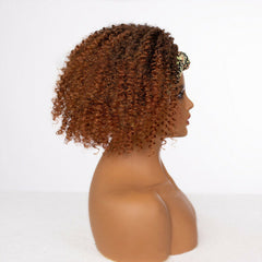 Women's Fiber Short Afro Curly Blonde Brown Mixed Headband Wig Headcrafts Soft