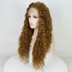 Long Water Wave Curly Honey Blonde Heat Safe Fiber Hair Lace Front Wig Glueless