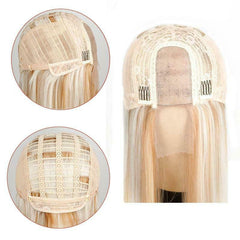 Highlight Brown Platinum Blond Synthetic 4x2 Lace Front Wig Long Straight Wigs
