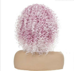 Pink Color Afro Short Wig Curly Hair 2 in 1 Scarf Wigs Headband Synthentic Wig