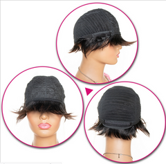 Short Pixie Cut Human Hair Wig with bang None Lace Natural Soft Hair