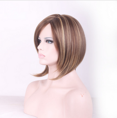 Short Bob Wig Bangs For Women Highlight Brown Bob Wig Short Straight Synthetic Wig