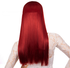 Long Straight Red Headband Wig Silky Soft Hair Synthetic Fashion Party