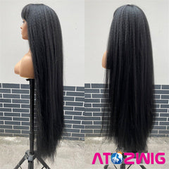 48 INCH Supper Long Kinky Straight Wigs with Bangs for Women Fashion Yaki Hair