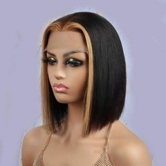 Straight Human hair Highlight Fringer Brown Black Lace Front Wig 13X4 T Part Wig