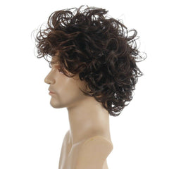 Men's Black brown Short Wigs Natural Curly Synthetic Hair Cosplay Party Show Wig