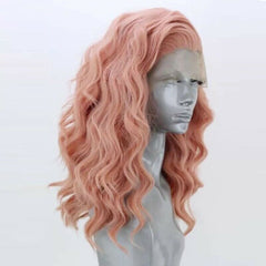 Sexy Natural Pink Curly Wave Synthetic Lace Front Wig Heat Resistant Fiber Hair