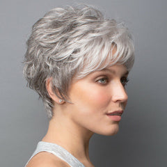 Pixie Wig Mixed Silver/Gray Short Curly Hair Wig Synthetic Full Wigs for Women