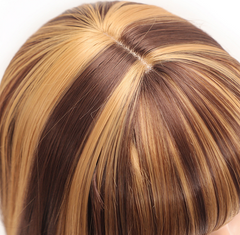 Long Straight Wigs with Bangs Brown Ombre light Blonde Daily Hair Wig for Women