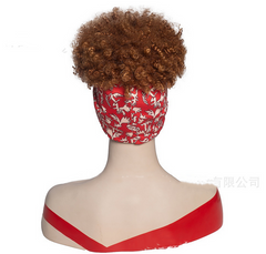 Afro Women Short Brown Full Curly Hair Synthetic Pixie Cut Cosplay Wig Headband wig
