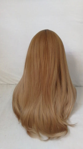 Ladies Wig Orange Mixed Natural Blonde Wavy Ombre Synthetic Hair Wigs With Bangs
