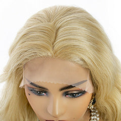 Details about  Long Blonde Lace Front Wig Wavy Curly Synthetic Wigs for Women Daily Party Wear