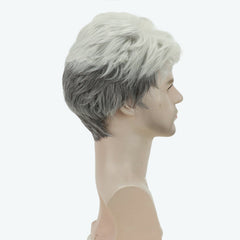 Gray White Cosplay Short Wigs for Men Costume Party Natural Curly Synthetic Wig