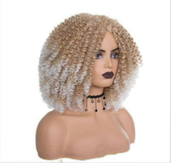 Short Curly Afro Wigs for Women Brown White Kinky Synthetic Heat Resistant