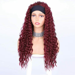 Headband Wigs Long Burg Red Kinky Curly Wigs for Black Women Burgundy Synthetic