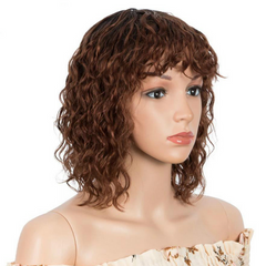 Short wig fashion short curly hair with bangs Medium Brown