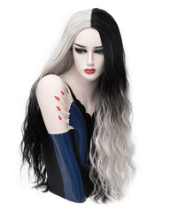 Ombre White With Black Wig Long Wave Wigs Stylish Party Cosplay Wigs Synthetic Heat Resistant 32inch