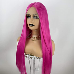 Pink Synthetic Lace Front Wigs Long Straight Rose Red Wig For Women Cosplay