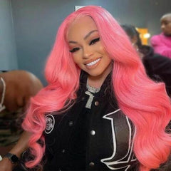 Women Pink Colour Long Wavy Lace Front Wigs Heat Safe Cute Wigs Glueless Wigs