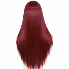 Long Straight Burgundy Red Lace Front Wig Glueless Heat Resistant Synthetic Wigs