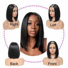 U Part Wig Human Hair Straight Bob Wigs For Black Women 12 inch Brazilian Remy