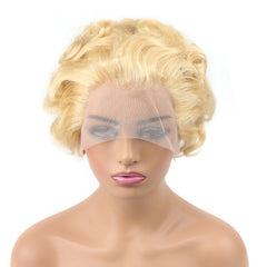 13x1 Lace Front Wigs Short Curly Light Blonde Human Hair Wig Pixie Cut Wigs