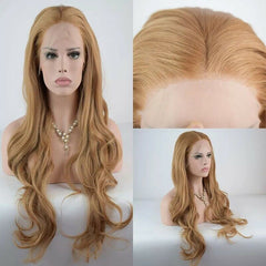 Fashion Gold Brown Lace Front Wig Synthetic Glueless Natural Wave Heat Resistant