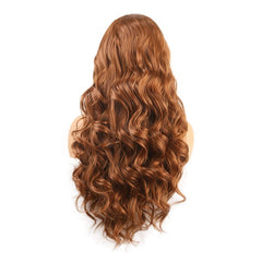 Long Curly Brown Wigs for Women Synthetic Hair Wig Middle Parting