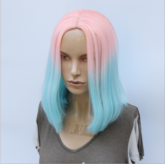 Short Bob Ombre Pink Blue Mix Cosplay Lolita Customes Party Wigs Halloween Wigs