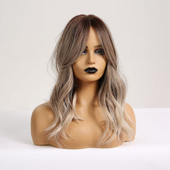 Ombre Chocolate Partial Fringe Long Curly Hair Ethereal Ripe Wig Synthetic Hair