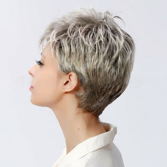 Natural Short Pixie Cut Layered Blonde Gray Wigs Synthetic For Women Daily Use