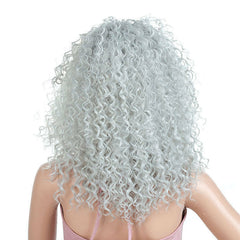 Short Kinky Curly Afro Wigs Synthetic Soft Hair Dark Roots Grey Silver Party Wig