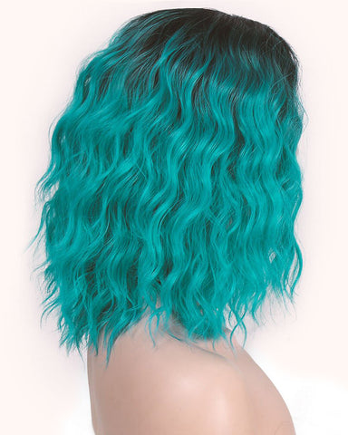 Ombre Color Short Bob Wig for Women Heat Resistant Fiber Teal Blue Wig