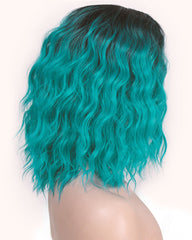 Ombre Color Short Bob Wig for Women Heat Resistant Fiber Teal Blue Wig