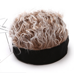 Men Women Adjustable Beanie Hat with Spiked Fake Hair Hiphop Short Wig Cap Funny