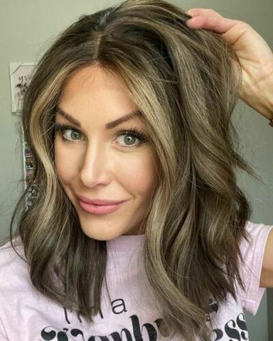 Highlight Ash Brown Short Bob Wave Wigs Lace Front Wig Natural Wave Blonde Wigs