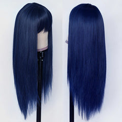 Long Straight Heat Resistant For Womens Wigs Full Bangs Synthetic No Lace Wigs