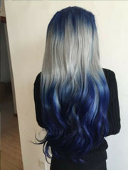 Long Wavy Body Wave Blue Gray Balayage Cosplay Anime Wigs for Fashion Women