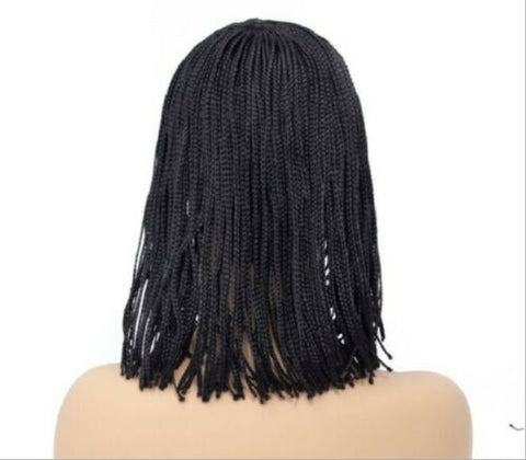 Black Short Synthetic Braided Bob Wigs & Bangs for Black Women Small Box Braided