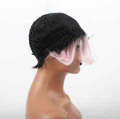1B/PINK Short Straight Wig Side Part Wig Synthentic Black Mix Pink Color