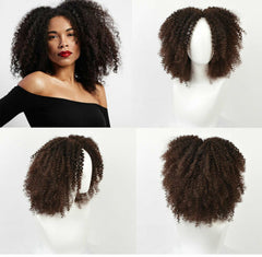 Womens Short Afro Kinky Curly Wigs Ombre Brown Synthetic Middle Part Nature Hair