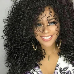Black Full Wig Afro Natural Kinky Curly Wig with Bangs for Afro Women Daily Use