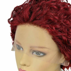 Fashion Wine Red Pixie Cut Short Deep Curly Lace Front Wigs Synthetic Curly Hair